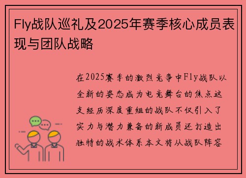Fly战队巡礼及2025年赛季核心成员表现与团队战略